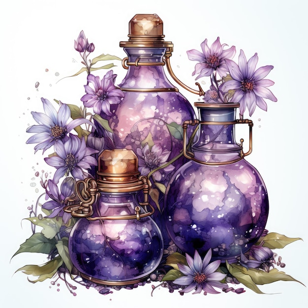 Foto acquerello viola steampunk potions clippart generative ai