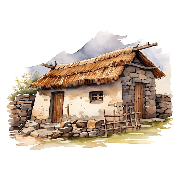 Premium AI Image | Watercolor Sod Roof Cottage Faroe Islands Grass Roof and  Tim on White Background Aesthetics House