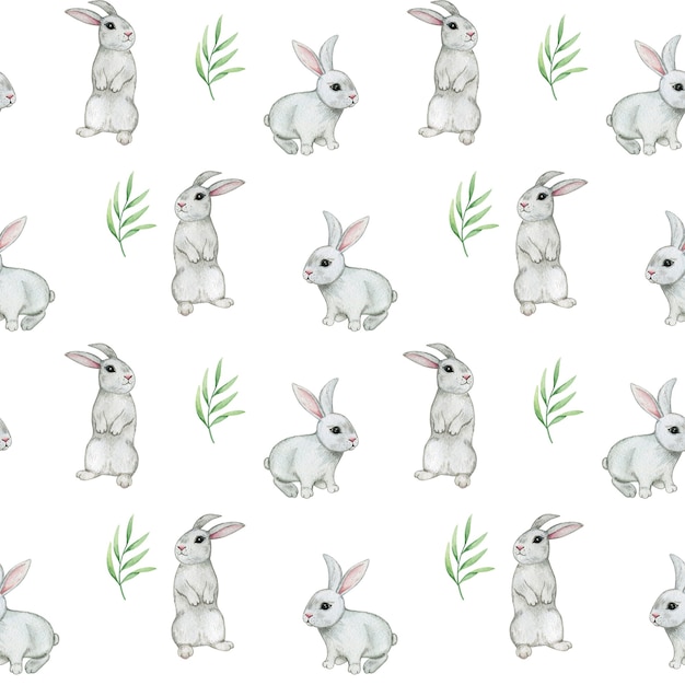 Watercolor rabbit seamless pattern, cute bunny