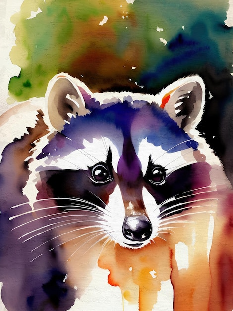 Watercolor Racoon Illustration Artistic Acrylic Painting Reproduction