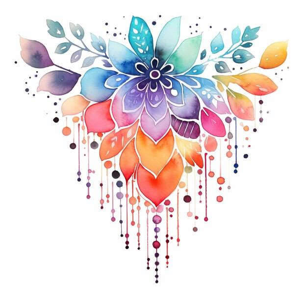 Watercolor rainbow art floral composition collage Clip art on white background