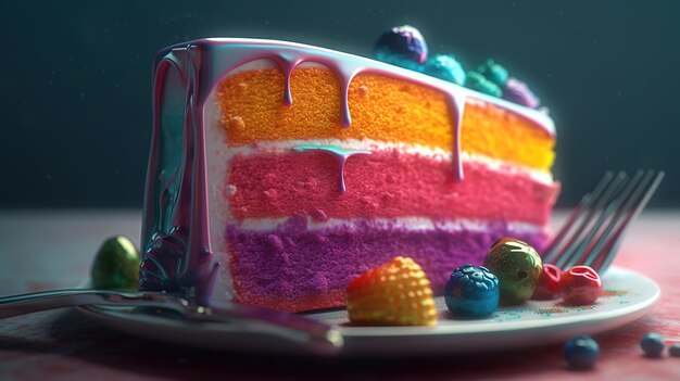 Watercolor rainbow cake Generative ai