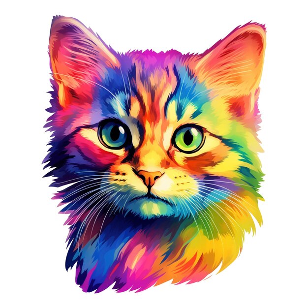 Foto illustrazione di acquerello del gatto arcobaleno