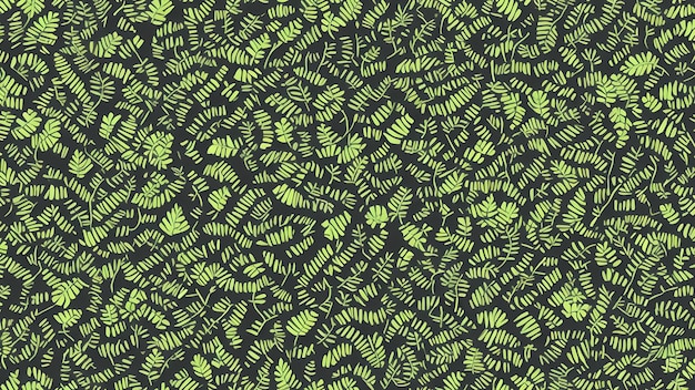 Watercolor rainforest fern leaves black background tile seamless repeating pattern AI generated