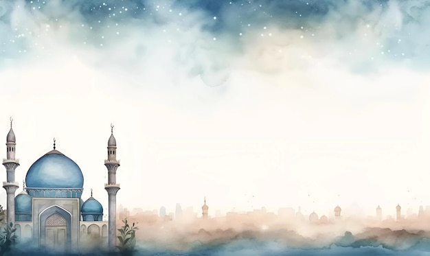 Photo watercolor ramadan lattern copy space