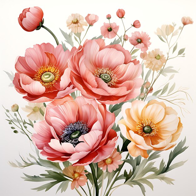 Watercolor of ranunculus pastel colors spring equinox ranunculus floral cr on white bg clipsart