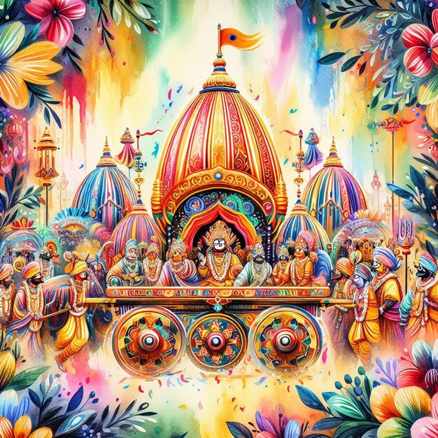 Photo watercolor ratha yatra background image