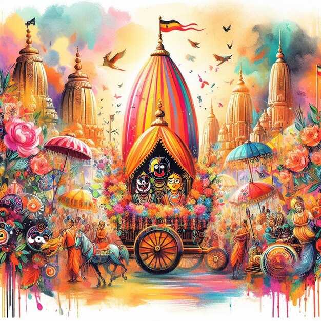 Watercolor Ratha Yatra background image