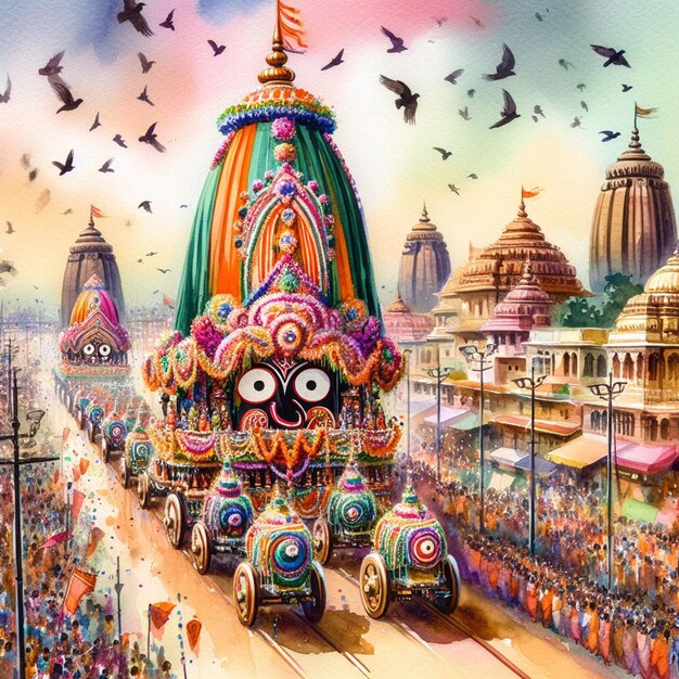 Foto immagine di sfondo dell'acquarello ratha yatra