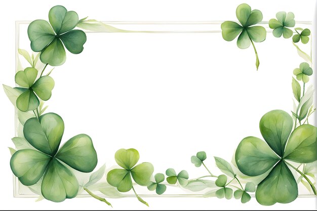 Watercolor rectangle clovers shamrock leaves frame isolated on white background with copy space fo