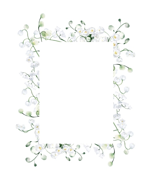 Photo watercolor rectangular shaped frame with lily of the valley