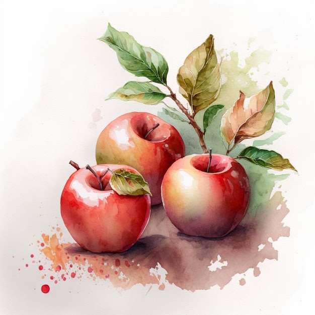 Watercolor Red Apples in Basket Food Fruit Creative Illustration