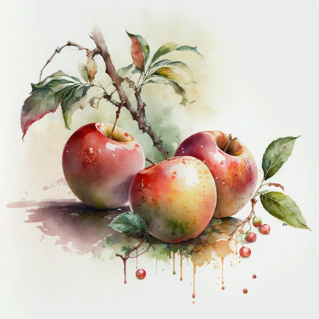 Watercolor Red Apples in Basket Food Fruit Creative Illustration