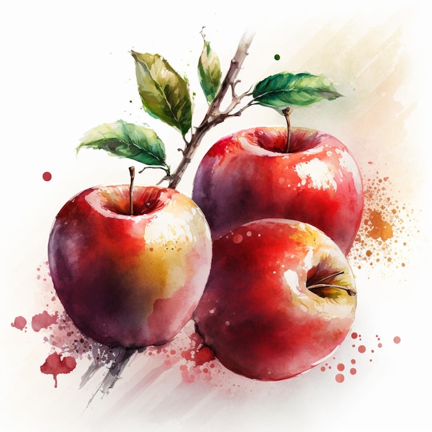 Watercolor Red Apples in Basket Food Fruit Creative Illustration