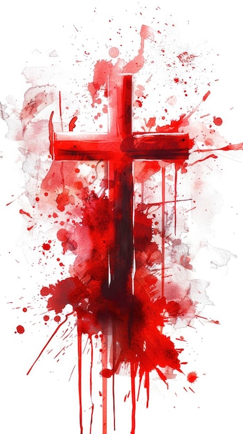 Photo watercolor red christian cross isolated on white background