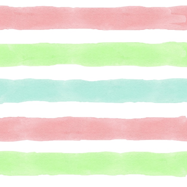 Photo watercolor red green blue stripes seamless pattern on white background