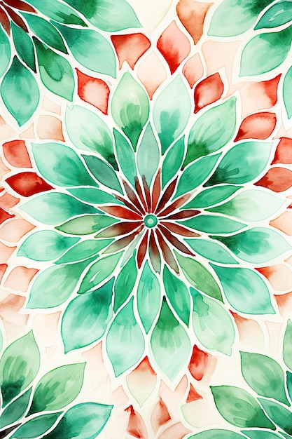 Foto acquerello rosso verde mandala carta digitale sfondo sublimato rosso e verde