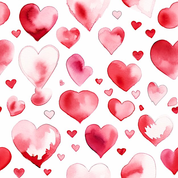 Photo watercolor red hearts seamless pattern background for valentines day romantic pattern