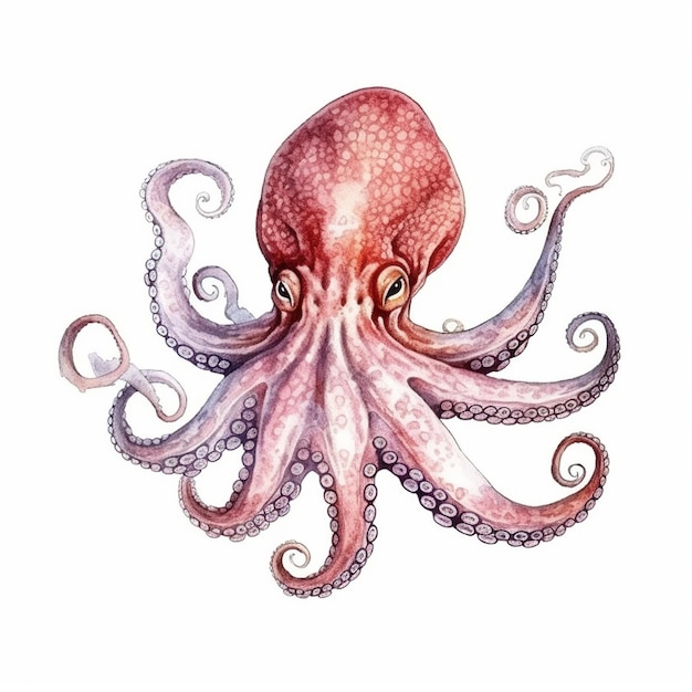 A watercolor of a red octopus