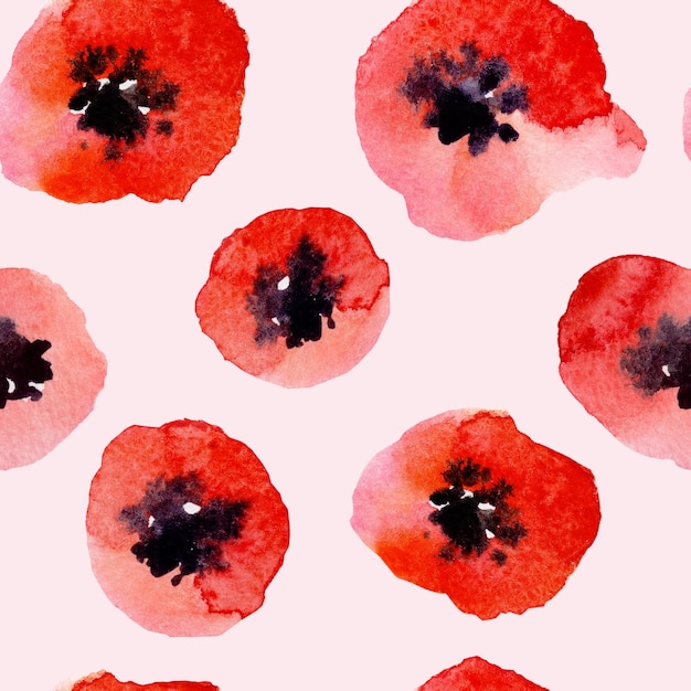 Photo watercolor red poppies pattern