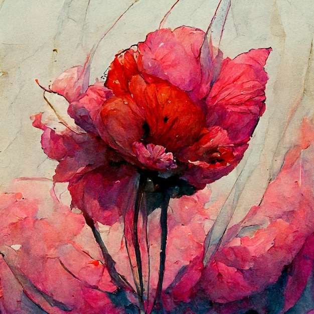 Watercolor red poppy flower