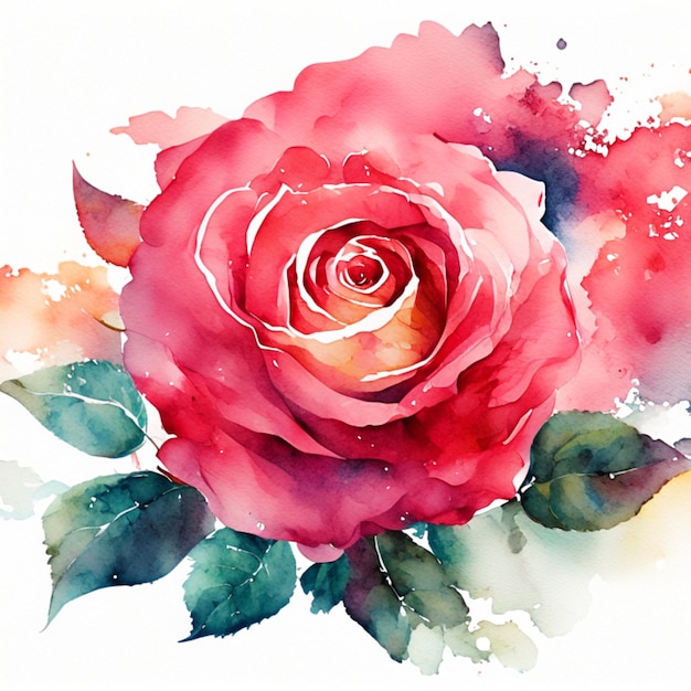 Акварель Красная роза цветок Иллюстрация Генеративный AI