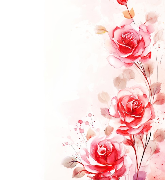 Watercolor Red Roses Background with Copy Space Romantic Valentines Day Background