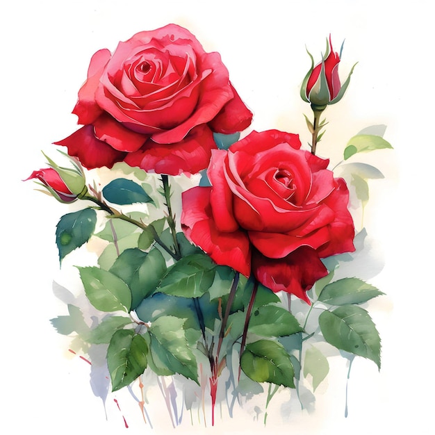 Watercolor red roses