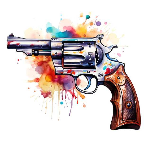 watercolor Revolver western wild west cowboy desert illustration clipart