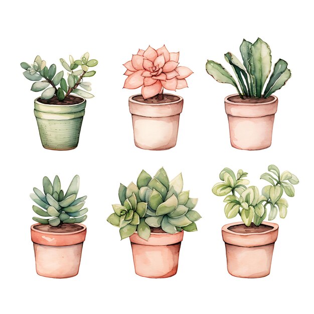 Watercolor of rex begonia terracotta pots with jute rope pastels basic to digital illustration art