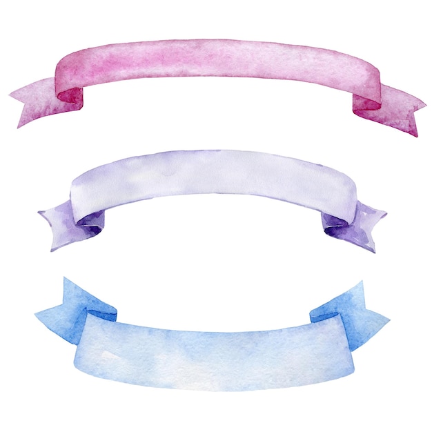 Photo watercolor ribbons set hand drawn stripes for text