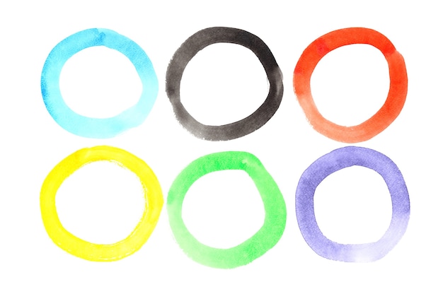 Photo watercolor rings of different colors isolated on white