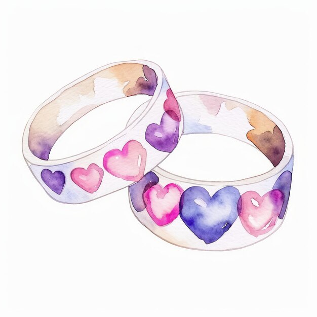 Watercolor Rings with Heart Shape Pattern AI Generated