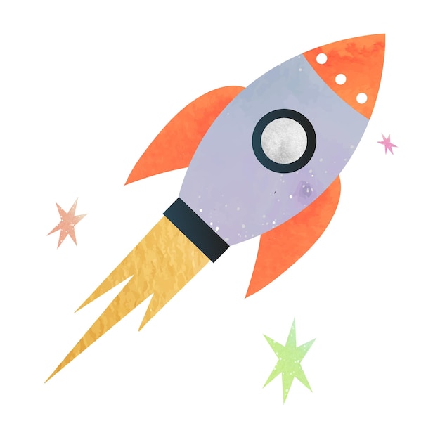 Watercolor rocket element transparent png