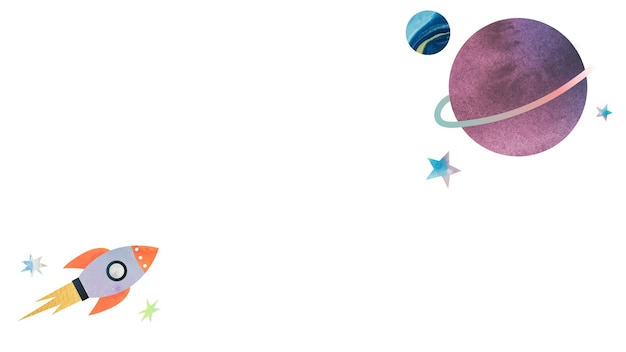watercolor rocket and planet element transparent png