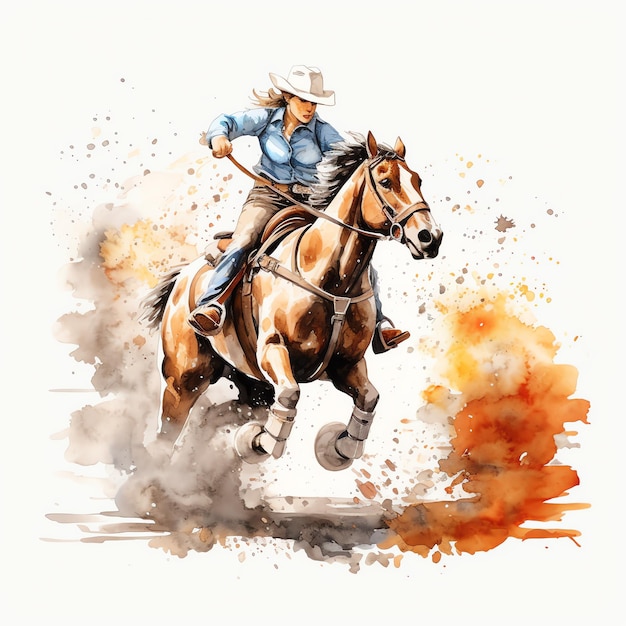 watercolor Rodeo barrel racing western wild west cowboy desert illustration clipart