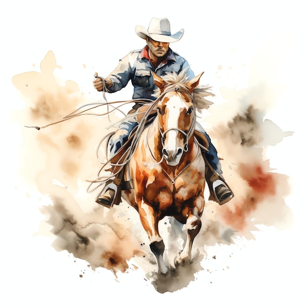 watercolor Rodeo calf roping western wild west cowboy desert illustration clipart