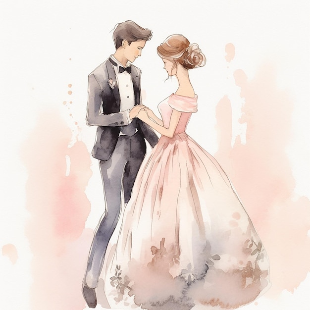 Watercolor Romance Aesthetic Couple Love Illustration