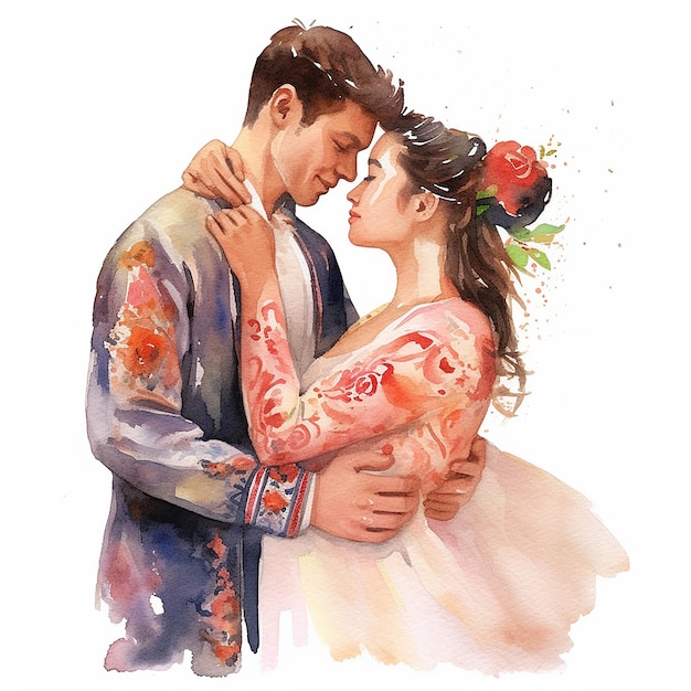 Watercolor Romance Aesthetic Couple Love Illustration