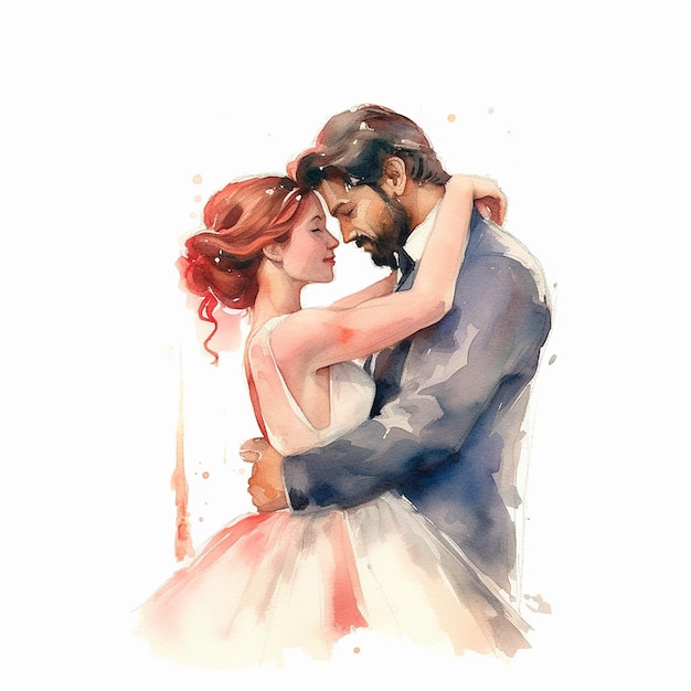 Watercolor Romance Aesthetic Couple Love Illustration