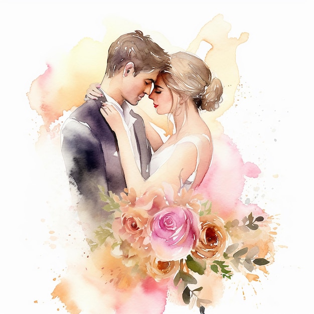 Watercolor Romance Aesthetic Couple Love Illustration