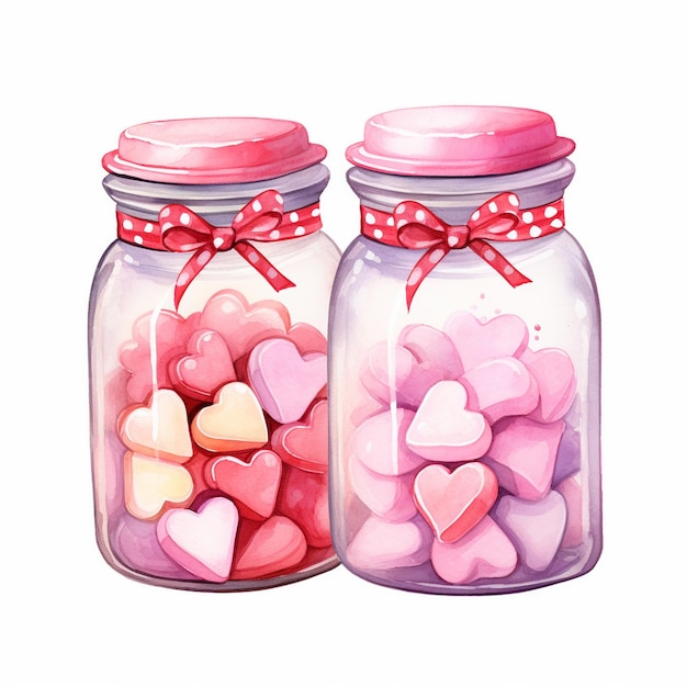 Foto acquerello romantico caramelle del giorno di san valentino in una clip di barattolo