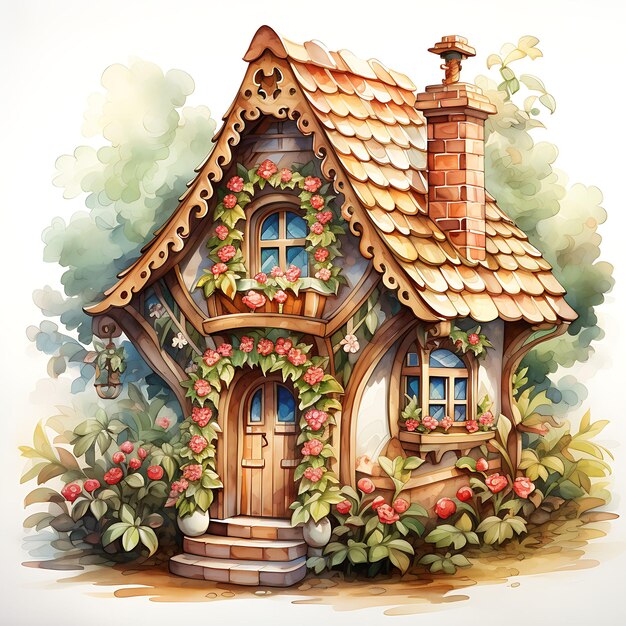 Premium AI Image  Watercolor Room of Haitian Gingerbread House