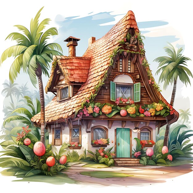 Premium AI Image  Watercolor Room of Haitian Gingerbread House