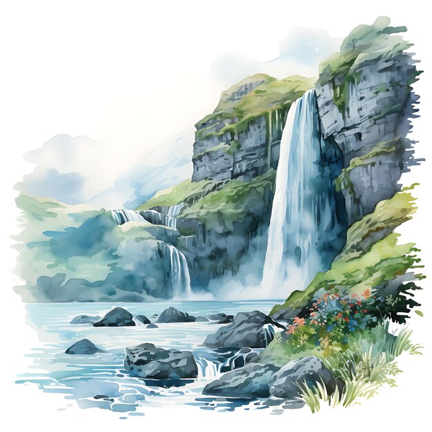 Watercolor Room of Icelandic Waterfall Room Decor Inspired by Ice On White Background Scene Art