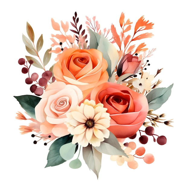수채화 장미 꽃 꽃 그림 잎과 꽃봉오리 웨딩 카드용 식물 구성