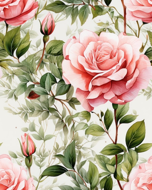 Watercolor Rose Tile Pattern AI Generated