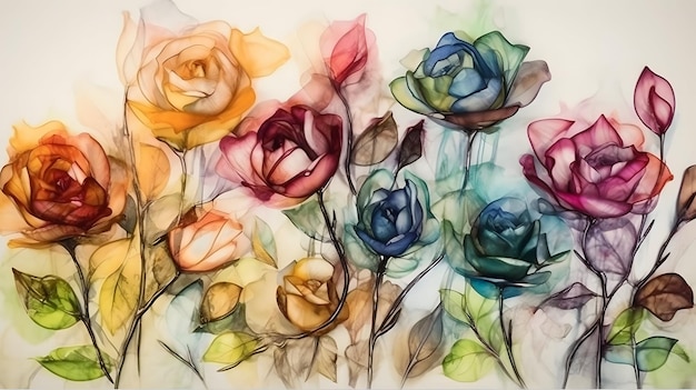 Watercolor roses abstract background design Generative AI