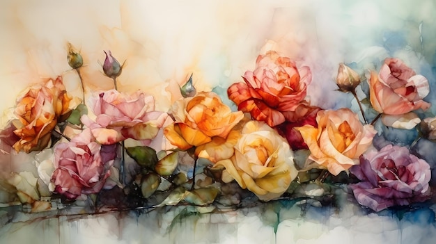 Watercolor roses abstract background design Generative AI