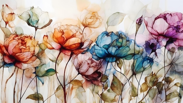 Watercolor roses abstract background design Generative AI